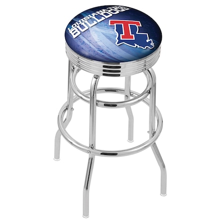 Holland Bar Stool Co 25" Chrome 2-Ring Louisiana Tech Swivel Bar Stool, Accent Ring L7C3C25LaTech-D2
